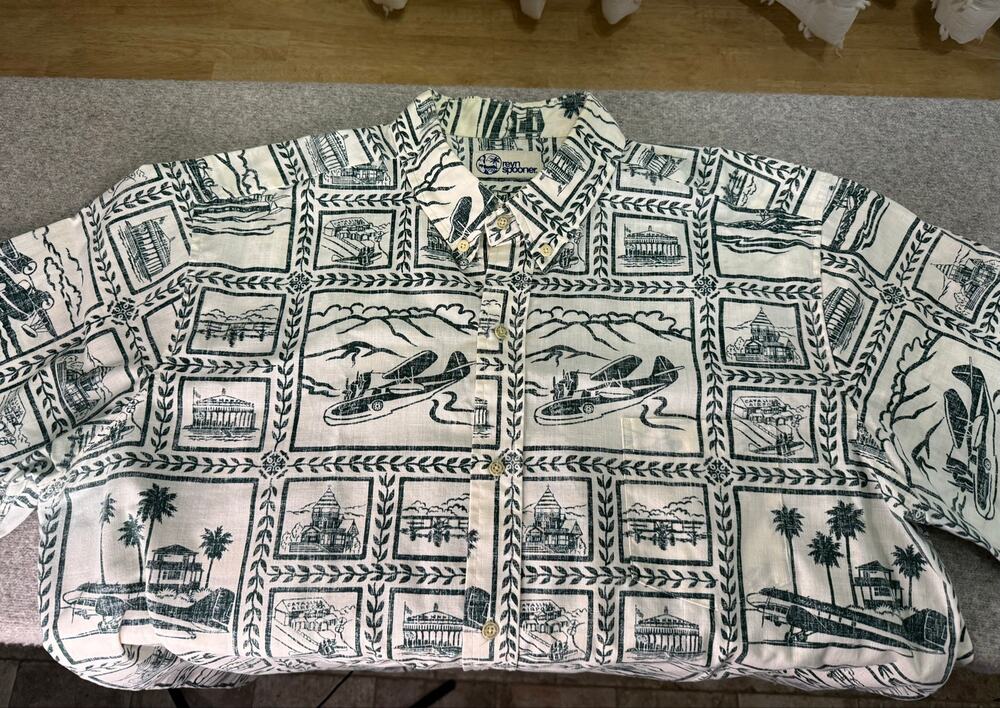Reyn Spooner XXL Vintage Hawaiian Shirt Catalina Airport Seaplane Print Cotton